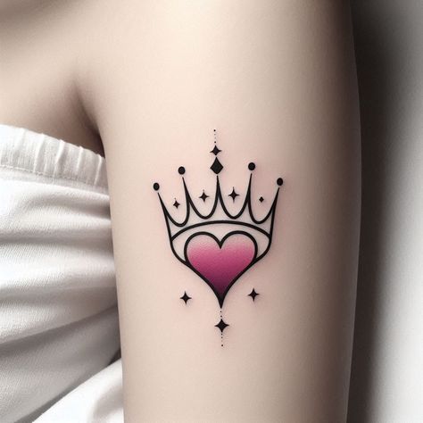 Crown Heart Tattoo, Mini Crown Tattoo, Shaded Heart Tattoo, Heart Cover Up Tattoo, Queen Crown Tattoo Design, Eyebrows Piercing, Shading Tattoos, Queen Crown Tattoo, Crown Tattoo Design