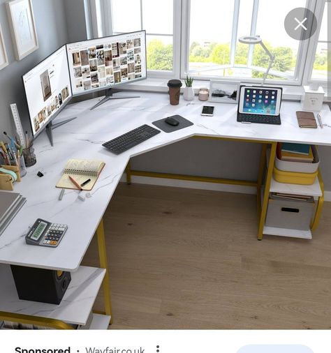 Small Room Setup, Computer Desk With Drawers, L Shaped Computer Desk, Modern Home Offices, Home Studio Setup, Corner Computer Desk, Office Layout, Computer Room, Gaming Room Setup