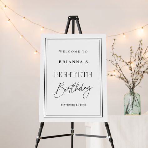 This is an elegant, minimalist and modern 80th Birthday Party welcome sign. It is a simple and stylish typography design in striking and classic black and white. This welcome board would work well for a sophisticated and stylish birthday celebration. Please contact the designer for any queries about this design. Welcome Board, Party Welcome Sign, Party Stationery, 70th Birthday Parties, 80th Birthday Party, Birthday Party Celebration, 60th Birthday Party, Adult Birthday Party, 30th Birthday Parties