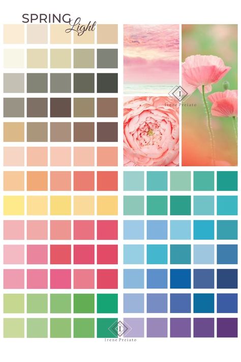 Color Analysis Spring, Color Palette Light, Light Spring Palette, Light Spring Color Palette, True Spring Colors, Light Summer Color Palette, Light Spring Colors, Spring Light, Clear Spring