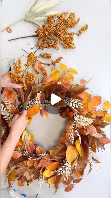 Jenny- Jenny’s Wreath Boutique on Instagram: "How to make this beautiful high end fall wreath!   For this wreath I used a vibrant mix of faux fall florals and a 14” grapevine wreath base, and is approximately 24” In diameter when finished.   If you want to have the best looking front door in your neighborhood, this wreath is for you!   Grab it ready made in my shop, or learn how to make it on my YouTube channel! All the links are in my bio!  #wreathmaking #diyfalldecor #fallwreath" Diy Fall Door Wreaths, How To Make A Fall Wreath Step By Step, How To Make A Fall Wreath, Floral Wreath Diy, Fall Grapevine Wreaths, Fall Stuff, Harvest Wreath, Wreath Base, Fall Florals