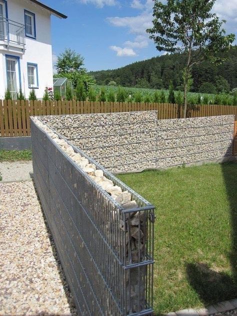 Gabion Wall Design, Stone Walls Garden, Gabion Fence, Stone Fence, Process Engineering, Gabion Wall, Garden Fire Pit, Fence Landscaping, Outdoor Gardens Design