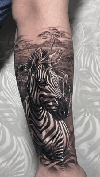 Zebra Tattoo, African Sleeve Tattoo, Zebra Tattoos, Rhino Tattoo, Jungle Tattoo, Unique Half Sleeve Tattoos, Africa Tattoos, Animal Sleeve Tattoo, Anker Tattoo