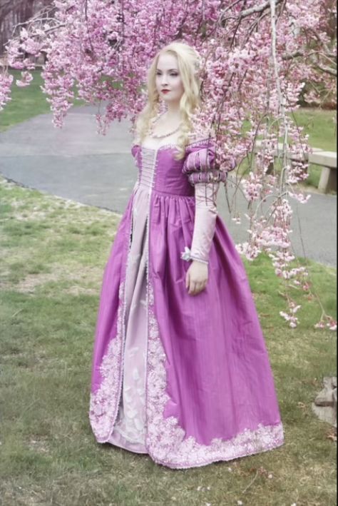 I love the sleeves on this one and all the sparkles. So many sequins Purple Gown, Purple Gowns, Disney Designs, Rapunzel, Twist, I Love, History, Disney, Purple