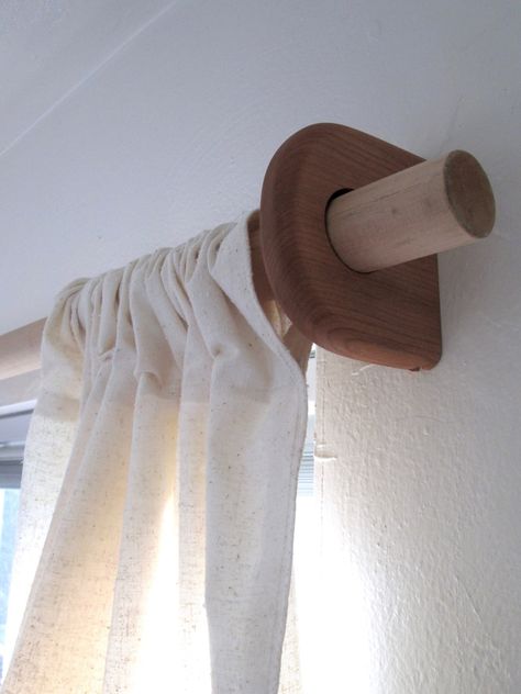 Cherry Curtain, Wood Curtain Rod, Modern Curtain Rods, Wooden Curtain Rods, Wood Curtain Rods, Cool Shelves, Diy Curtain Rods, Curtain Brackets, Rod Bracket