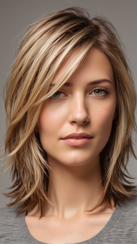 Outfit For Getting Hair Done, Medium Bob Layers, Short Layers On Medium Hair, Medium Length Face Framing Hairstyles, Medium Hair Styles Thick Hair, Angled Haircut Medium, Butterfly Cut Fine Hair, Feathery Haircut, Short Layers Hairstyles