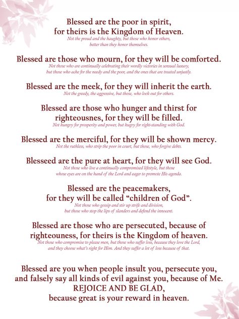 The Beatitudes! Beatitudes Printable, Beatitudes Artwork, The Beatitudes, Beatitudes Object Lesson, Mount Of Beatitudes, Short Scriptures, Christian Education, Bible Study Help, Jesus Prayer