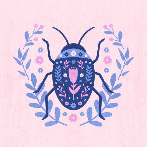 Illustration of a beetle with folk art elements, flowers and ornaments Folk Art Designs, Flower Boho Art, Folk Flowers, Folk Art Patterns, Folk Art Animals, Folk Art Illustration, Folk Art Butterfly Tattoo, Folk Butterfly, Folk Art Beetle