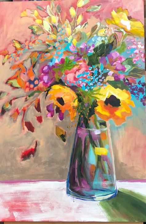 Abstract Flowers In Vase Painting, Abstract Vase Of Flowers, Floral Bouquet Painting, Vase Of Flowers Painting, Abstract Flower Bouquet, Flower Vase Painting, Flowers In Vase Painting, Botanical Sketchbook, Modern Artwork Abstract