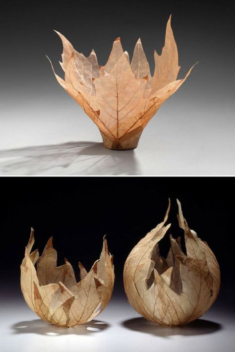 Bowl Sculpture, Sculpture Textile, Leaf Skeleton, Leaf Projects, Leaf Bowl, Leaf Bowls, Leaf Crafts, Home Diy Decor, Dry Leaf