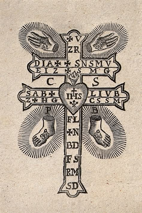 42 Tattoo, Catholic Symbols, Medieval Tattoo, Wellcome Collection, Holy Cross, Arte Inspo, Catholic Art, Medieval Art, Ex Libris