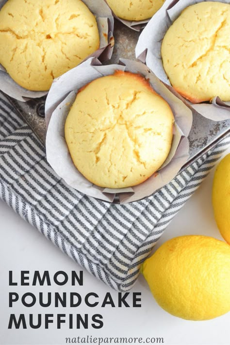 Lemon Pound Cake Muffins | AKA your new easy best baked could be dessert or could be breakfast recipe! If you're a Starbucks Lemon Pound Cake fan, you'll love this recipe. These Lemon Pound Cake Muffins are dense, moist and don't dry out easily. I used Greek yogurt to lessen the butter and balance the sweet and tart of the lemon! #lemondessert #lemonpoundcake #dessertrecipe Pound Cake Muffins, Lemon Muffin Recipes, Starbucks Lemon, Cake Muffins, Lemon Dessert Recipes, Muffin Tin Recipes, Lemon Muffins, Homemade Muffins, Lemon Pound Cake