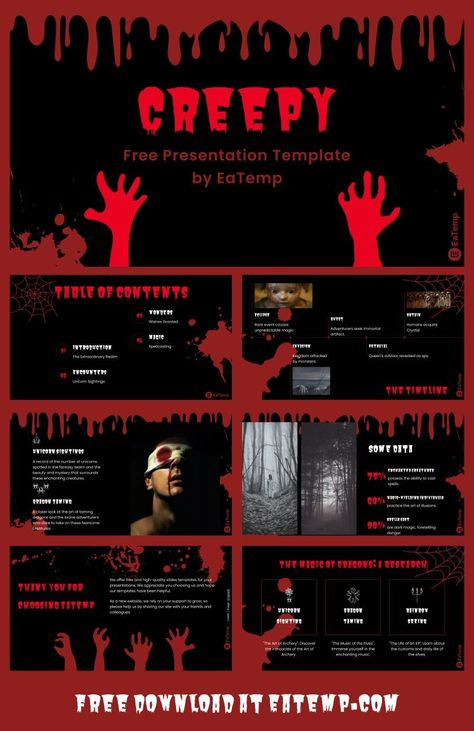 Creepy 13 Dark Powerpoint Template, Dark Presentation Design, Google Slides Ideas, Red Powerpoint Template, Halloween Presentation, Presentation Ideas For School, Presentation Slides Design, Music Club, Slides Design