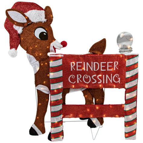 "Buy the 36\" LED Rudolph Reindeer Crossing Outdoor Christmas Sign Decoration at Michaels. com. Officially licensed merchandise Everyone loves Rudolph! A classic, uplifting story of an underdog rising to fame makes this decoration a must have. Officially licensed merchandise Everyone loves Rudolph! A classic, uplifting story of an underdog rising to fame makes this decoration a must have. Rudolph stands near a Reindeer Crossing sign, waiting for the rest of his reindeer friends. With durable con Rudolph Reindeer, Crossing Sign, Christmas Yard Art, Christmas Yard Decorations, Christmas Central, Christmas Yard, Holiday Store, Rudolph The Red, Red Nosed Reindeer