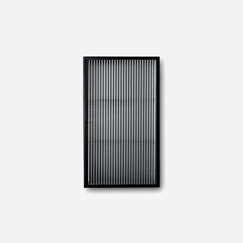 Ferm Living Haze Wall Cabinet Reeded Glass Black Wall Cabinet Ferm Living    - [store_name] Black Fluted Glass Door, Profile Glass Shutter, Reeded Glass Kitchen, Fluted Glass Panel, Fluted Glass Cabinet, Glass Shutter, Black Glass Cabinet, Fluted Glass Door, Kitchen Shutters