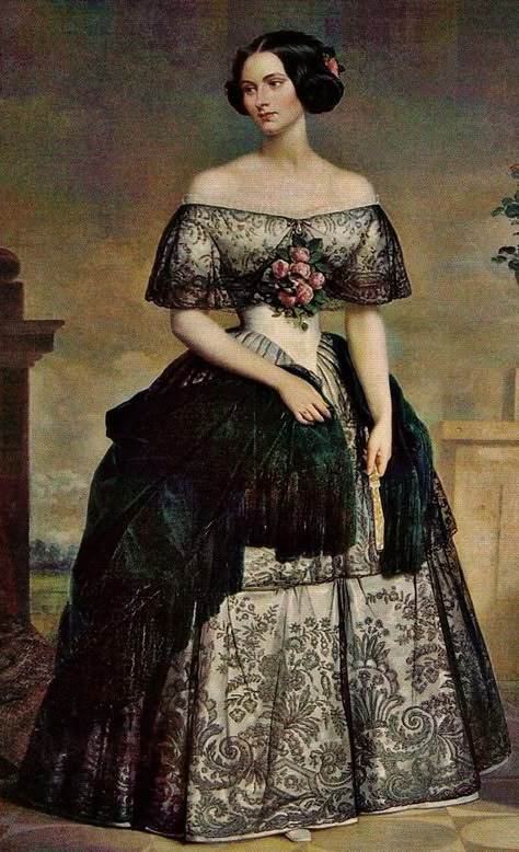 Royalty Dress, 19th Century Women, 1850s Fashion, Fashion Timeline, Victorian Portraits, European Dress, Historical Painting, 19th Century Fashion, Victorian Women