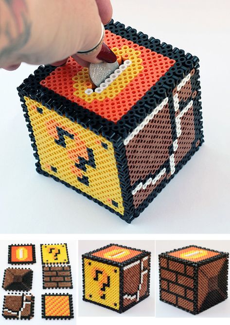 Mario Bros Bank Diy Projects For Boyfriend, 5 Senses Gift, Perler Bead Designs, Gamer Boyfriend, Skins Minecraft, Creative Gifts For Boyfriend, Boyfriend Games, Wine Bottle Diy Crafts, Boyfriend Diy