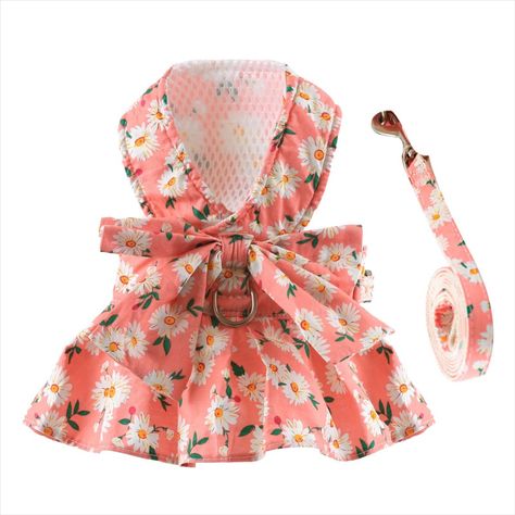 BAEJMJK Dog Dress Bowknot Harness Leash Set for Small Dogs Cats Girl Floral Princess Dog Dresses Cute Puppy Fruit Clothes Pet Doggy Outfits Spring Summer Breathable Dresses(Pink,Small) Fruit Clothes, Kitten Harness, Dog Clothes Patterns Sewing, Small Dog Dresses, Princess Clothes, Dog Harness Dress, Daisy Dog, Cute Dog Clothes, Puppy Dress