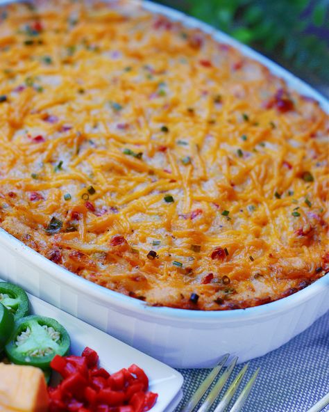 Pimento Cheese Hash Brown Casserole - southern discourse Delicious Miss Brown Pimento Cheese, Delicious Miss Brown, Cheese Hashbrown Casserole, Palmetto Cheese, Cheese Corn Casserole, Southern Discourse, Christmas Morning Recipes, Easy Easter Dinner, Pimento Cheese Recipes