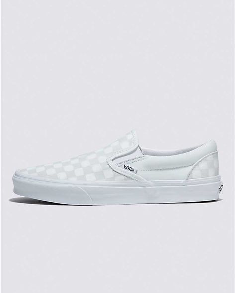 Vans | Classic Checkerboard Slip-On True White/True White Classics Shoe White Vans Shoes, Vans Checkerboard Slip On, Vans Slides, White Checkered Vans, Checkerboard Vans, Pay Check, Checkered Shoes, Birthday 2023, Vans Checkered