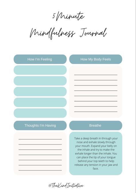 Digital Mindfulness Journal, Five Minute Journal Template, Mental Wellness Journal, Mindfulness Journal Prompts For Adults, 5 Minute Journal Ideas, Diy Wellness Journal, Meditation Journal Template, Mindfulness Worksheets For Adults, Self Therapy Journal Template