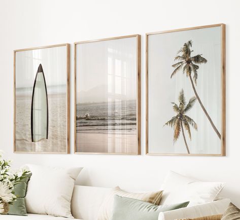 Set 3 Beach Photo Modern Coastal Print Large Beach Poster Ocean Beach Life Photo Pastel Surf Home Decor Tropical Wall Poster Surfboard Print Coastal Photography Wall Art, Beach Prints Wall Art, Coastal Photo Frames, Modern Coastal Wall Decor, Surf Home Decor, Surf Home, Beachy Apartment, Surfboard Print, Boho Surf