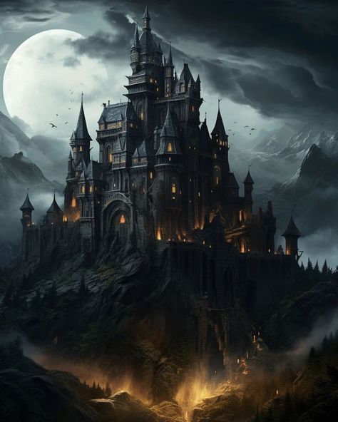 Dark Castle Concept Art, Fantasy Castle Dark, Dark Gothic Castle, Dark Castle Aesthetic, Dark Fantasy Castle, Gothic Instagram, Vampire World, Goth Castle, Castle Gothic