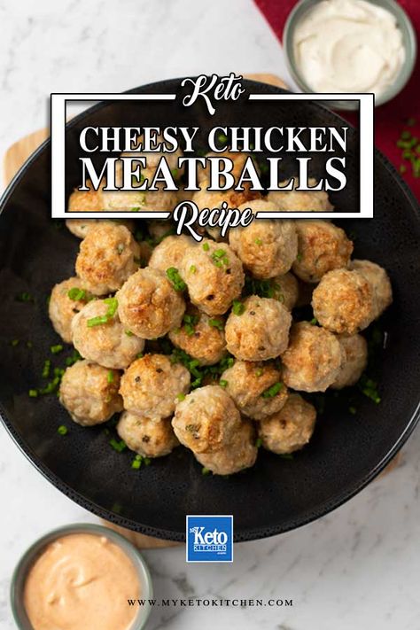 These Keto Chicken Cheddar Meatballs are an easy recipe to make for dinner, or serve as appetizers. They are simple to put together and taste delicious. Best served with garlic aioli or a spicy dipping sauce. They are gluten free, grain free, sugar free and healthy. Serve them up for a low carb dinner tonight. Cheddar Meatballs, Cheese Meatballs, Cheesy Baked Chicken, Chicken Cheddar, Baked Chicken Meatballs, Cheese Stuffed Meatballs, Spicy Dipping Sauce, Chicken Meatball Recipes, Meatballs Easy