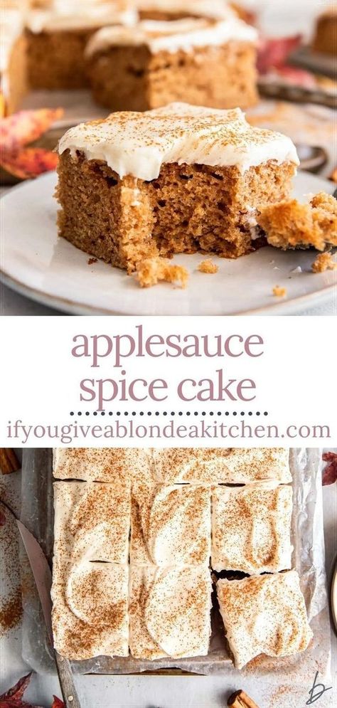 Old-Fashioned Applesauce Spice Cake is one of those recipes that will be passed down from generation to generation. With its moist texture and flavorful taste, it’s no wonder it’s stayed popular over the years! Perfect for fall celebrations! Small Spice Cake Recipe, Spiced Desserts, Applesauce Spice Cake, Applesauce Cake Recipe, Best Apple Desserts, Spice Cake Recipe, Baked Items, Dessert From Scratch, Spice Cake Recipes