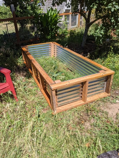 DIY Raised Garden Bed with Aluminum Roofing: A Sustainable and Affordable Option for Your Garden Raised Garden Beds Diy Galvanized, Diy Tin Raised Garden Beds, Raised Garden Bed Cover Ideas, Diy Metal Garden Bed, Raised Garden Beds With Cover, Tin Raised Garden Beds, Galvanized Steel Raised Garden Beds, Aluminum Roofing, Cool Garden Ideas