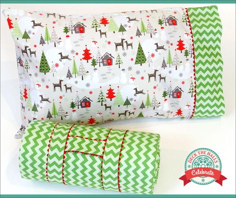 Sleepover Bag with Matching Pillowcase in Holiday Flannel & Cotton | Sew4Home Cozy Sleepover, Holiday Flannel, Sleepover Bag, Sewing Cushions, Christmas Sewing Projects, Christmas Flannel, Sleep Over, Beginner Sewing, Fabric Pen