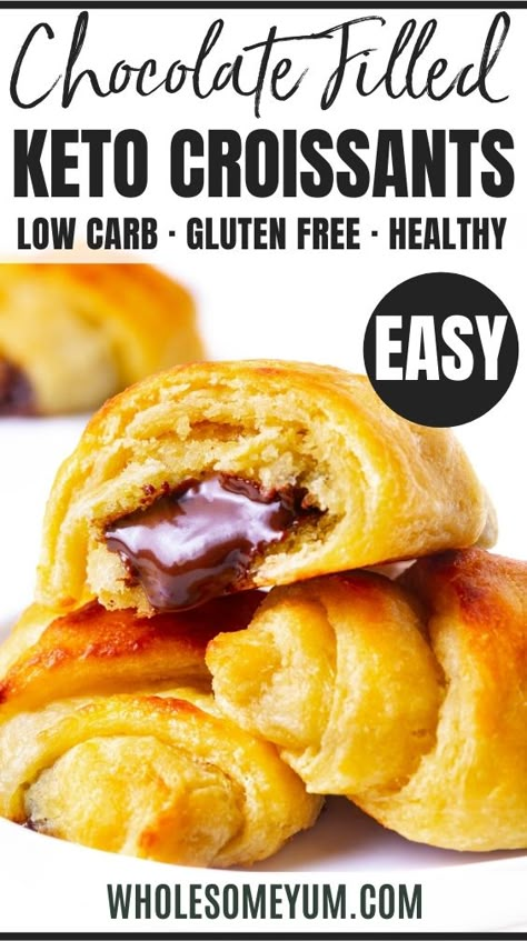 Keto Croissant Recipe (Chocolate Filling) Keto Pastries Recipes, Healthy Croissant Recipe, Healthy Croissant, Keto Pastries, Keto Pastry, Low Carb Puff Pastry, Keto Puff Pastry Dough, Keto Crossant Recipes, Low Carb Croissant