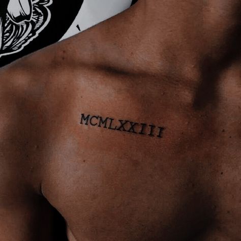 Chest Tattoo Roman Numerals, Mens Roman Numeral Tattoo, Roman Numeral Date Tattoo, Small Hip Tattoos Women, Roman Tattoo, Tatuagem Masculina Pequena, Small Chest Tattoos, Simple Tattoos For Guys, Roman Numeral Tattoos