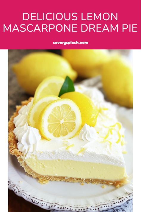 Looking for an easy and delightful pie recipe ? This Lemon Mascarpone Dream Pie is the perfect addition to your dessert table. With creamy mascarpone cheese and a tangy lemon filling, it's both refreshing and rich. Using simple ingredients that you can find in your kitchen, this pie is great for family gatherings or a sweet treat for yourself. Pair it with a dollop of whipped cream or your favorite berries for an added touch. Get ready to impress everyone with this luscious dessert ! Easy Lemon Cream Pie, What To Make With Mascarpone Cheese, Lemon Chiffon Pie Recipe, Recipes With Mascarpone Cheese Desserts, Lemon Pie With Cream Cheese, Lemon Mirage Pie, Recipes Using Mascarpone, Canned Lemon Pie Filling Recipes, Dream Whip Recipes