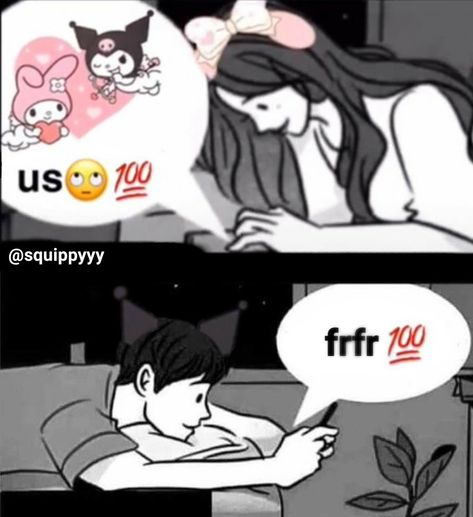 boy and girl texting meme w my melody and kuromi Kuromi And My Melody, My Melody And Kuromi, Melody And Kuromi, Couple Memes, Me And Bae, Funny Profile, Hello Kitty My Melody, Hello Kitty Pictures, Funny Profile Pictures