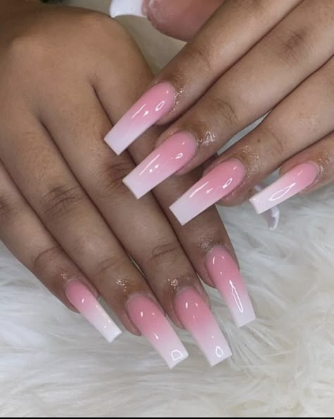 Long Acrylic Ombre Nails, Pink And White Ombre Nails Square, Long Nails For Summer, Long Ombre Nails, Ombré Acrylic Nails, Long Coffin Nails, Acrylic Coffin Nails, Nails For Summer, Spring Acrylic Nails