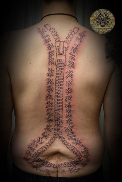 Zipper Backp 1 session tat by *2Face-Tattoo on deviantART Lower Back Tattoos Men, Small Lower Back Tattoos For Women, Section Tattoo, 2face Tattoo, C Section Tattoo, Zipper Tattoo, Hd Tattoos, Cool Back Tattoos, Small Tattoos With Meaning