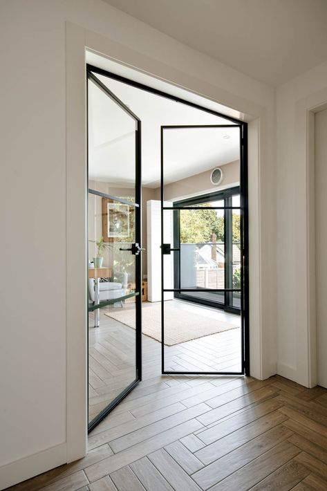 French Doors | Black Steel Doors Hallway, Steel And Glass Doors Interior, Lounge Double Doors, Glass Door Divider Living Rooms, Steel Internal Doors, Internal Glass Double Doors, Internal Double Doors Ideas, Internal Double Glass Doors, Double Doors Living Room