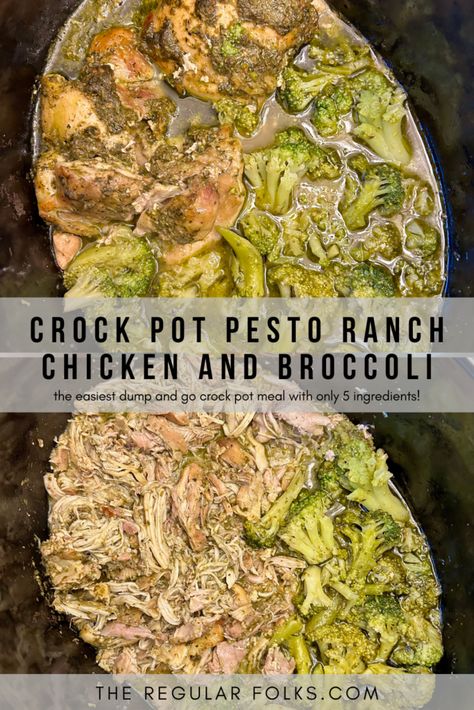 Does pesto and ranch sound like a weird flavor combination to anyone else? It did to me when I first heard of this crock pot pesto ranch chicken, but I Ranch Chicken And Broccoli, Honey Garlic Chicken And Broccoli, Crockpot Pesto Chicken, Garlic Chicken And Broccoli, Pesto Ranch Chicken, Crock Pot Honey Garlic Chicken, Vegetable Slow Cooker, Chicken Pesto Recipes, Crockpot Meal