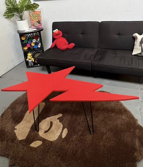 Bape Star Table, Hype Beast Pillows, Hypebeast Desk, Hypebeast Coffee Table, Hypebeast Apartment Decor, Hypebeast Room Ideas For Men, Bedroom Ideas Hypebeast, Bedroom Hypebeast, Girl Hypebeast