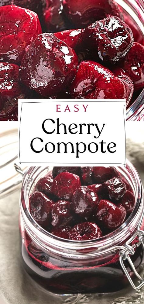 Love cherries? Then you'll love this sweet and tart cherry compote recipe! It's easy to make and perfect for topping pancakes, crepes, French toast, waffles, ice cream, and more. Plus, it's a great way to use up any leftover cherries you may have. Let's get cooking! Fresh Cherries Recipes Easy, Leftover Cherries, Cherry Recipes Easy, Savory Cherry Recipes, Cherry Compote Recipe, Seasonal Vegan Recipes, Waffles Ice Cream, Pancakes Crepes, Fresh Cherry Recipes