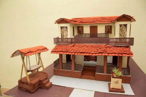 3D model of a traditional maharashtrian house(Vada) Old Maharashtrian House, Rukhawat Maharashtrian, Maharashtrian Wada House Design, Rukhavat Maharashtrian Ideas, Maharashtrian Rukhwat Ideas, Maharashtrian House, Rukhwat Ideas, Traditional Indian Houses, Garden Ideas With Plastic Bottles