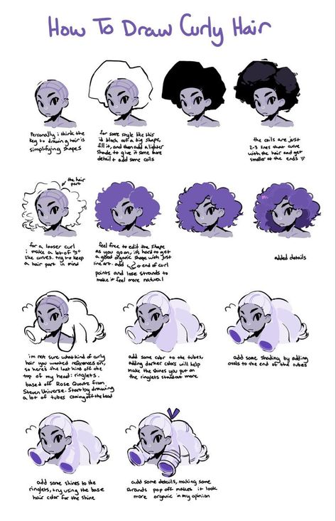 Drawing Poofy Hair, Coil Hair Drawing Reference, Hair Flip Drawing Reference, Black Curly Hair Drawing Reference, Floaty Hair Drawing Reference, Coily Hair Reference Drawing, Long Curly Hair Reference, Curly Bangs Drawing Reference, Curly Hair Rendering