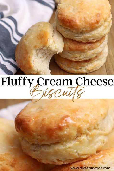 Cream cheese in the dough makes these from-scratch buttermilk biscuits so fluffy, thick, and tender! The perfect biscuit to enjoy, plain or smothered in gravy! Biscuits With Buttermilk, Cream Cheese Biscuits, Homemade Cream Cheese, Cream Cheese Bread, Southern Biscuits, Easy Thanksgiving Recipes, Make Cream Cheese, Southern Recipes Soul Food, How To Make Biscuits