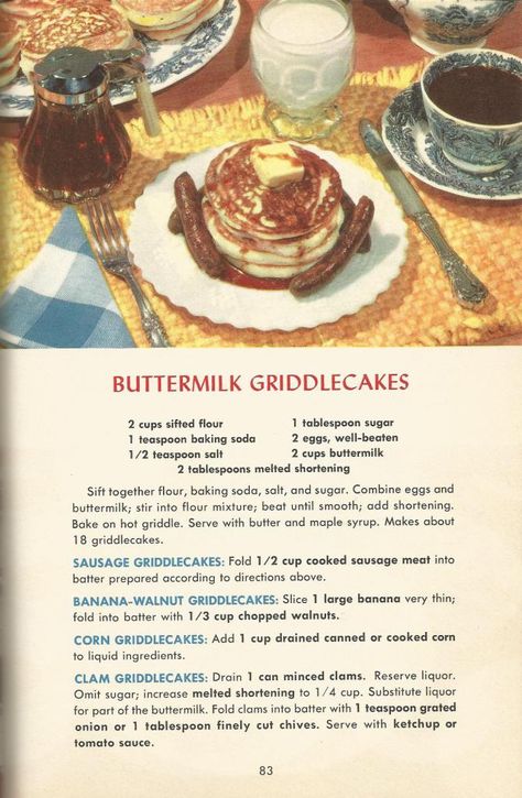 Vintage recipes, 1950s recipes, breads, muffins, doughnuts Vintage Recipes 1950s, 1950s Recipes, 1950s Food, Griddle Cakes, Australia Food, Vintage Baking, Vintage Cooking, Grandmas Recipes, How To Cook Sausage