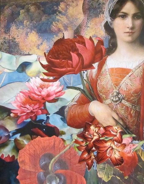 La Principessa by KanchanMahon on DeviantArt Nature Paper, Fantasy Cross Stitch, Neo Classical, Woman Painting, Paper Collage, Mixed Media Collage, Digital Collage, Altered Art, Mixed Media Art