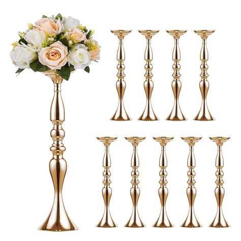 Gold Quinceanera Centerpieces, Trumpet Vase Centerpiece, Metallic Vase, Centerpiece Stand, Quinceanera Centerpieces, Table Centerpiece Flower, Tall Centerpiece, Centerpiece Flower, Vase Centerpiece