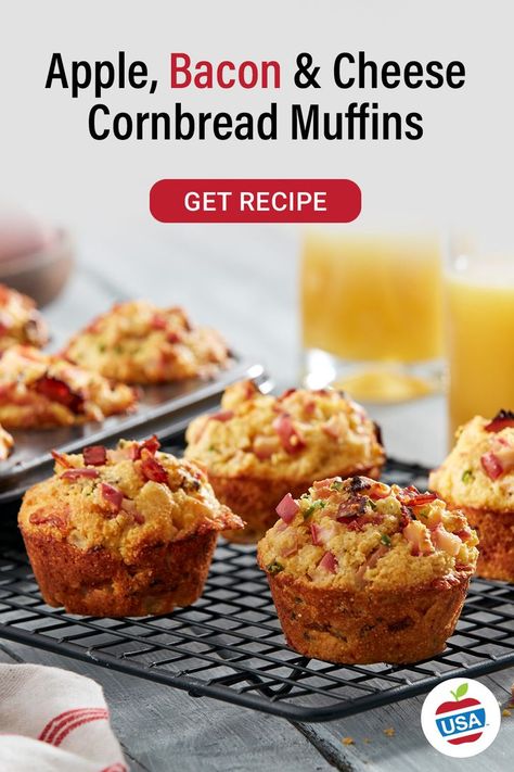 Apple, Bacon and Cheese Cornbread Muffins – Get Recipe Cheese Cornbread Muffins, Cheese Cornbread, Bacon Cornbread, Bacon Muffins, Bacon And Cheese, Recipes Bread, Cornbread Muffins, Muffin Tin Recipes, Homemade Muffins