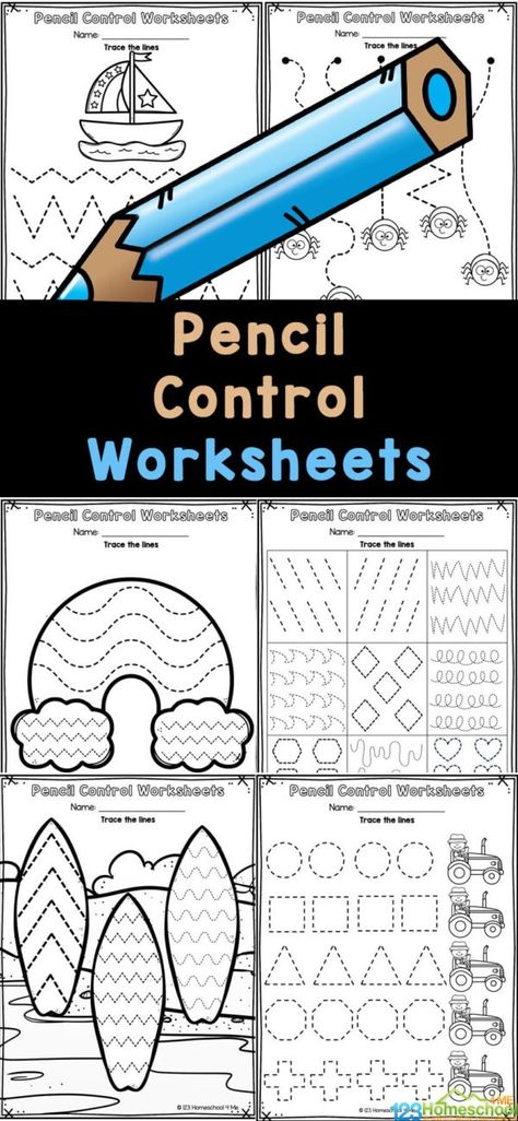 Help develop fine motor skills and improve handwriting with these engaging pencil control worksheets for kids. With over 20 printable pages, this pencil control sheet set helps toddler, preschool, pre-k, and kindergarten age student to practice holding a pencil and strengthen muscles needed to write letters and numbers in school. The cute design makes it fun for students to practice while learning this important early learning skill. Preschool Art Worksheets, Pencil Control Activities Preschool, Pre Writing Practice Preschool, Prewriting Worksheets Free Printable, Fine Motor Strengthening For Kids, Pencil Control Worksheets Free, Preschool Writing Printables, Preschool Writing Worksheets, S Preschool Activities