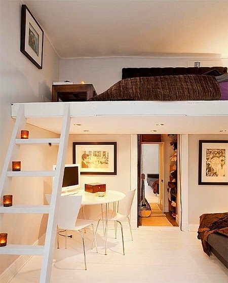 Cama suspensa Cool Loft Beds, Loft Beds For Small Rooms, A Loft Bed, Mezzanine Bedroom, Beds For Small Rooms, Small Loft, Loft Room, Small Room Design, Trendy Bedroom